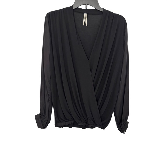 Anthropologie Tops - Anthropologie Women XS Wrap Blouse Black V-Neck Long Sleeve